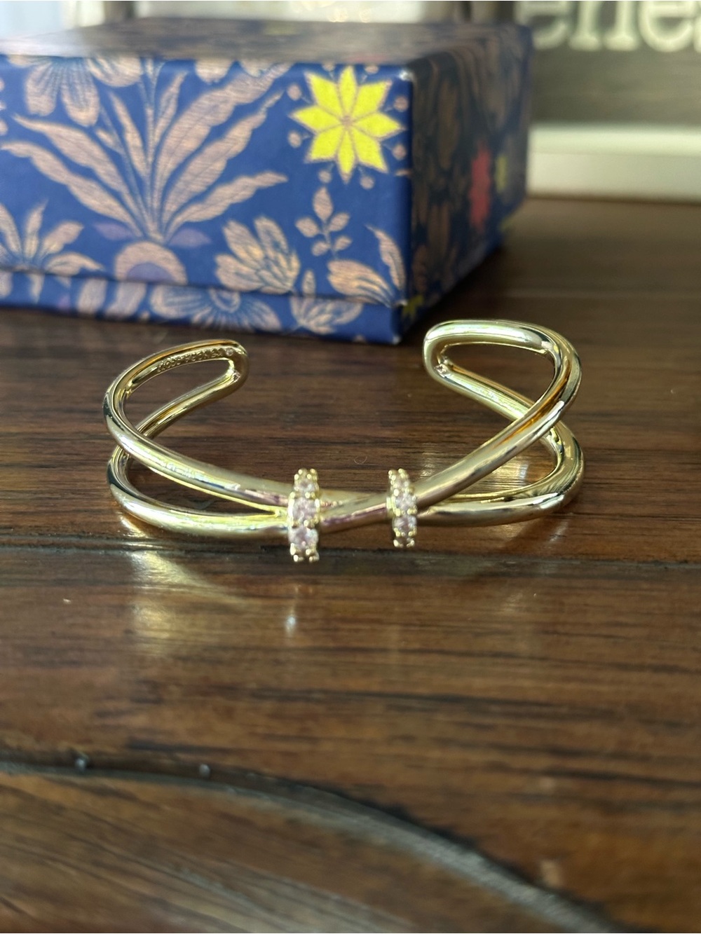 Kendra Scott Gold Crisscross Cuff Bracelet with Clear Crystal Rings